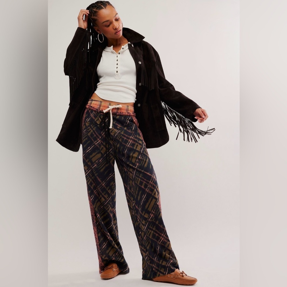 NWT Free People Hudson Canyon Printed Pants In Brown Combo-Animal Plaid